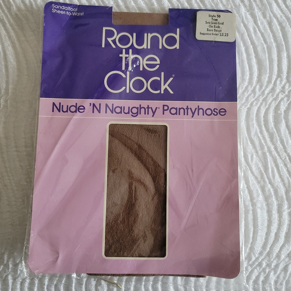 Vintage Round the Clock Nude 'N Naughty Pantyhose Bare‎ Beige Style 50 NOS